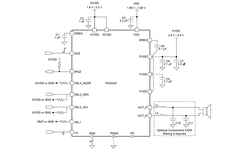 Application Circuit Diagram - Texas Instruments TAS2020EVM Evaluation Module